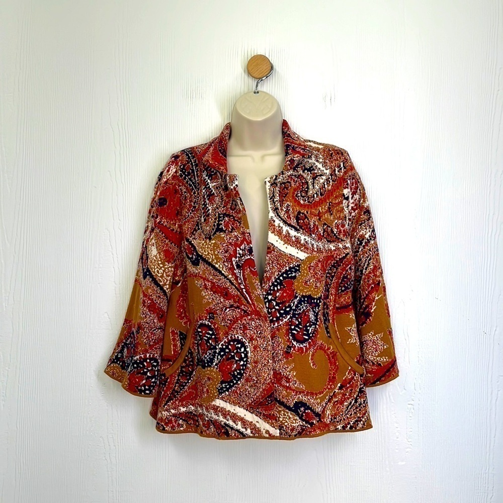 Moth by Anthropologie- Intarsia Paisley Colorful Print 1 Button Sweater Jacket S